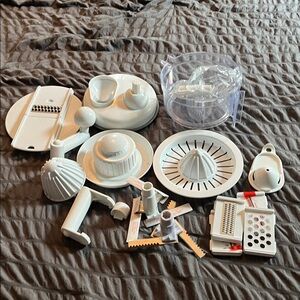 White Food Processor with Multiple Attachments